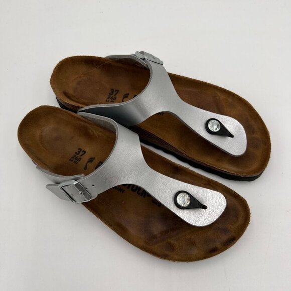 Birkenstock Gizeh Sandals Metallic Silver Strap Buckle Women's Size 37 - Picture 4 of 12